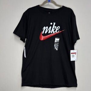 Nike Black Short Sleeve Tee with Red Swoosh and White Script